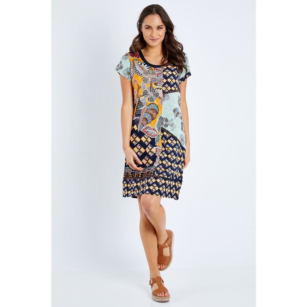 Orientique Women's Andalucia Floral Print Short Sleeve Mini Dress Size Large